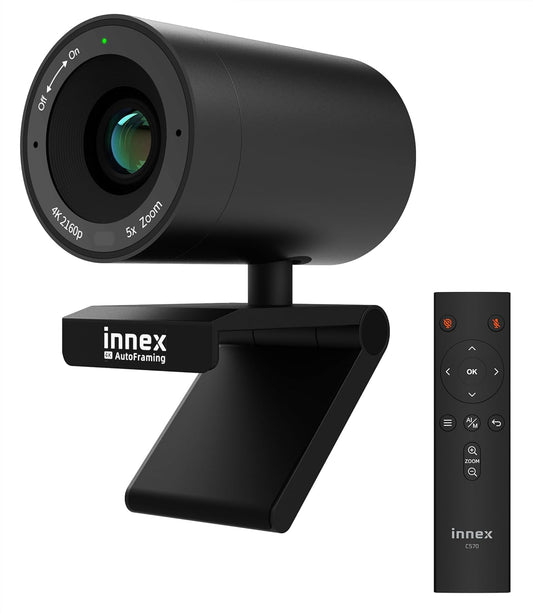 Innex C570 120-Degree Wide Angle Webcam 4K with AI Tracking, Auto-Framing, ePTZ, Webcam with Microphone, 5X Digital Zoom, Remote Control, Privacy Cover, Conference Camera for Zoom, Microsoft Teams