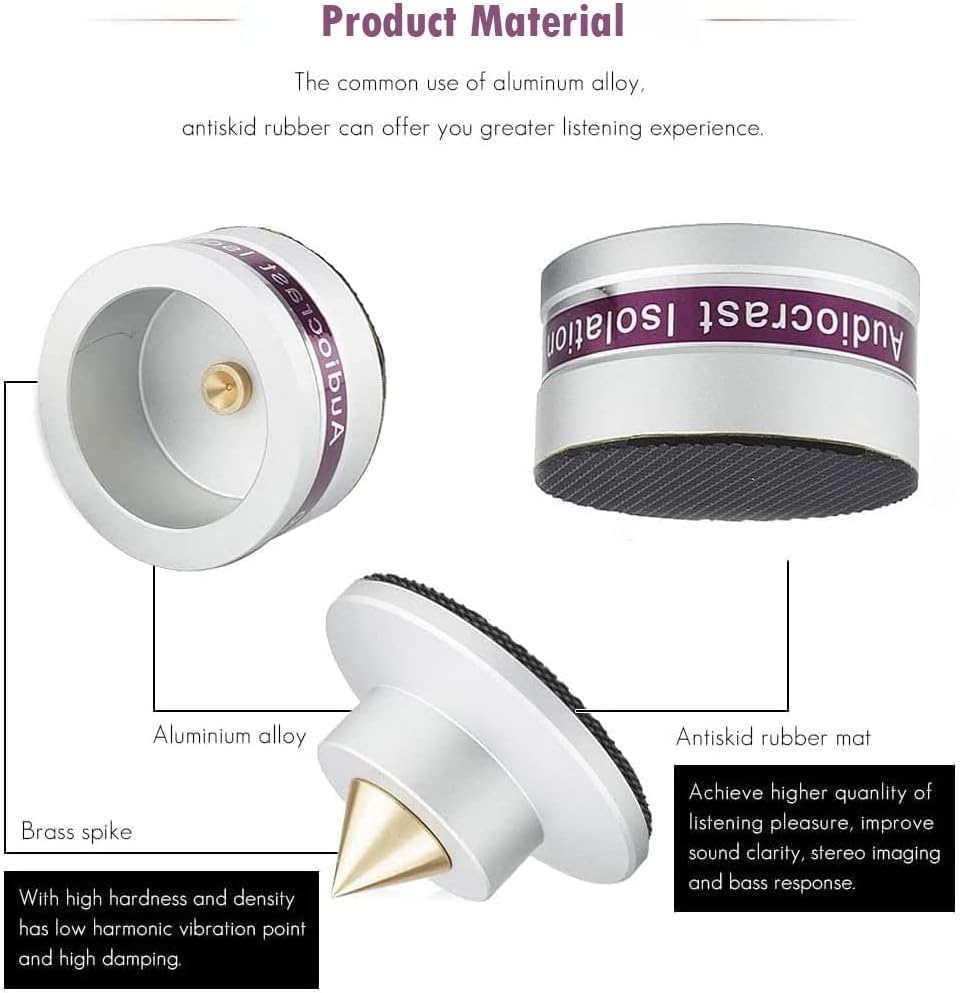 Audiocrast IF03S Speaker Isolators, Hi-End Speaker Spikes, HiFi Stand Feet Pads Shock Absorber Isolation Pucks, Speaker Resonance Reducer with Non-Slip Mat for Turntable Amp CD DAC Recorder