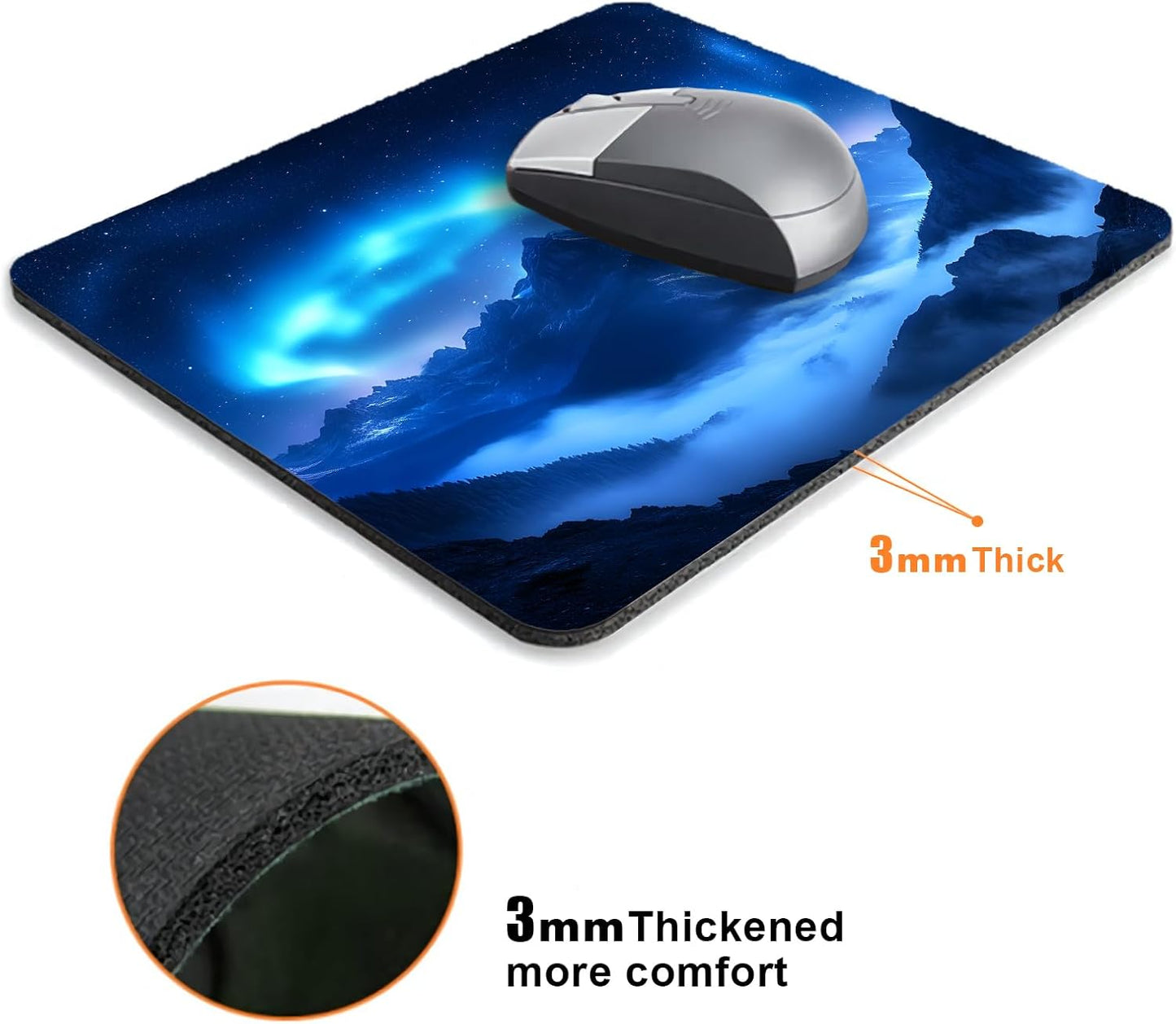 Blue Aurora Mountains Mouse Pads for Desk, Portable Wireless Computer Mouse pad Small Design with Women, Non-Slip Rubber Base Laptop Mousepad 9.5" x 7.9" Smooth Surface for Office & Travel