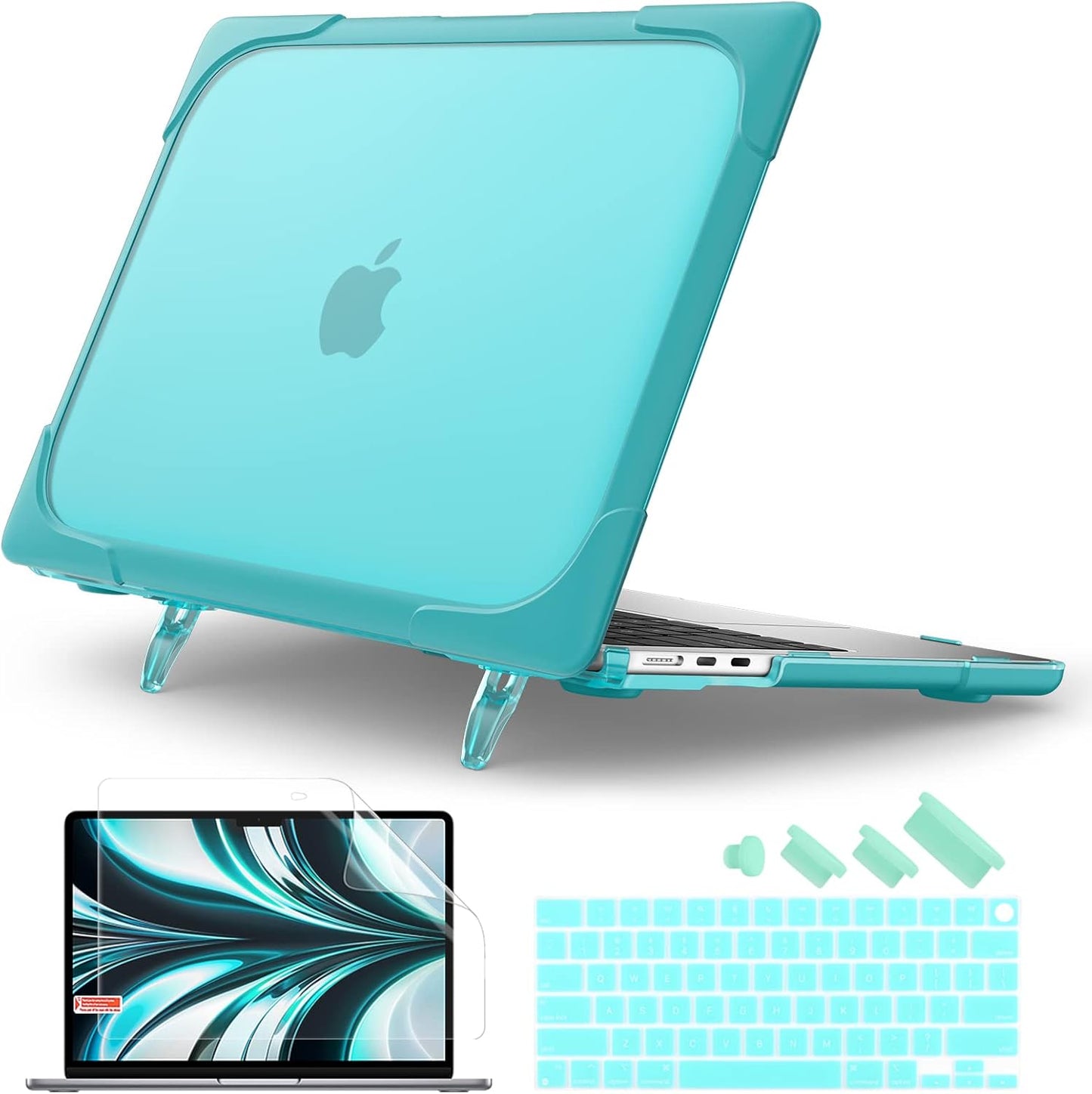 Batianda for New MacBook Air 13.6 inch Case 2025 M4 2024 2022 Release Model A3240 A2681(M2) A3113(M3), Heavy Duty Shockproof Protective Hard Shell with Fold Kickstand & Keyboard Cover, Light Blue