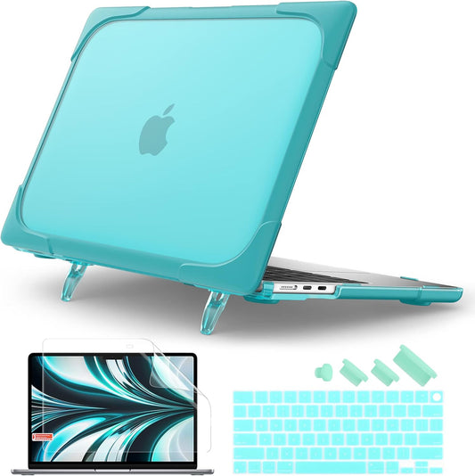 Batianda for New MacBook Air 13.6 inch Case 2025 M4 2024 2022 Release Model A3240 A2681(M2) A3113(M3), Heavy Duty Shockproof Protective Hard Shell with Fold Kickstand & Keyboard Cover, Light Blue