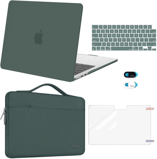 MOSISO Compatible with MacBook Air 13 inch Case 2025 2024 2023 2022 M4 A3240 M3 A3113 M2 A2681, Hard Shell&Sleeve Bag&Keyboard Skin&Webcam Cover&Screen Film for MacBook Air 13.6 inch, Emerald Green