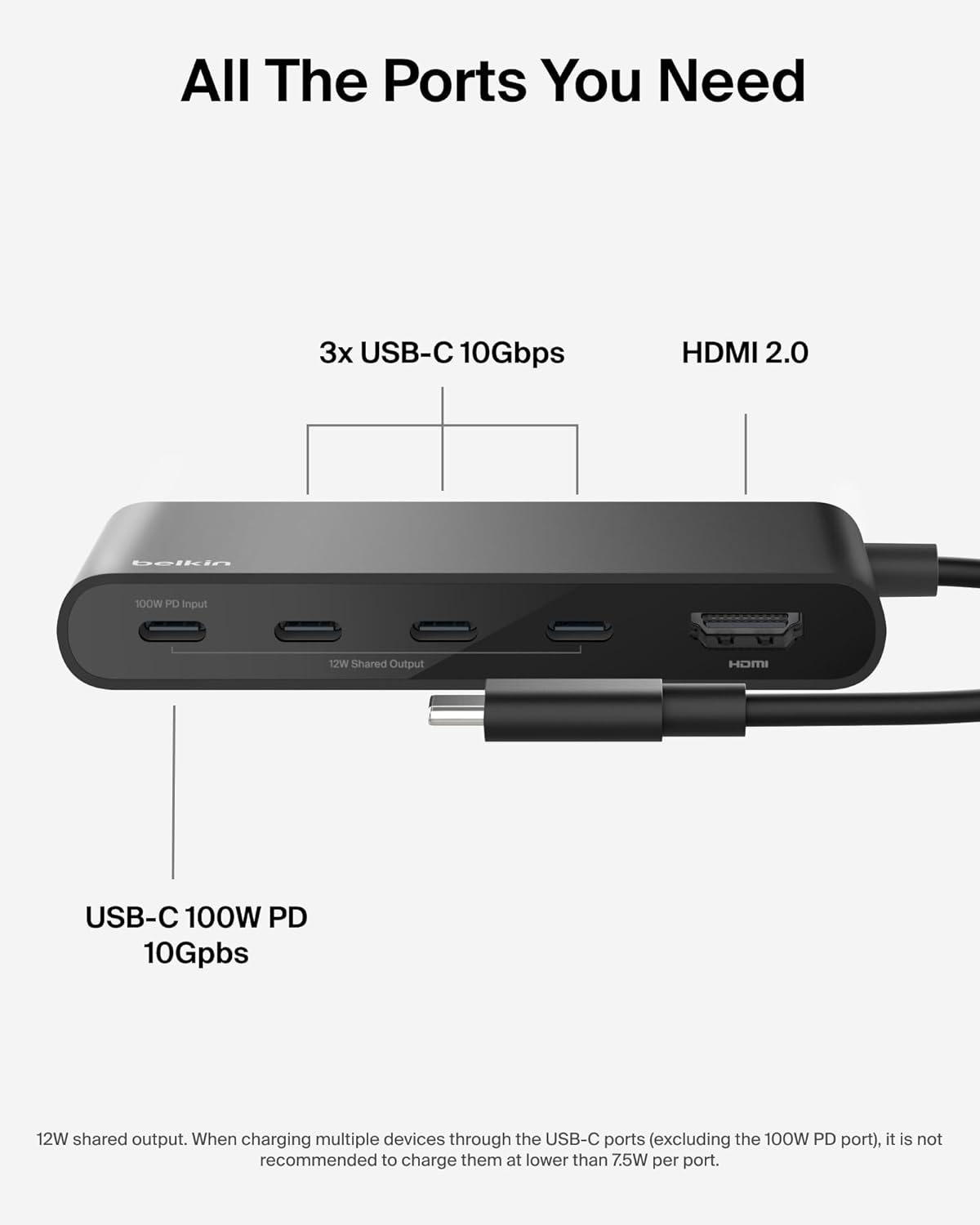 Belkin USB C Hub, 5-Port Hub w/ 4K HDMI Display @ 60Hz, 100W Power Delivery, Fast Data Transfer 10Gbps, USB C Multiport Adapter - Compatible with MacBook, iPad Pro, Chromebook, & More