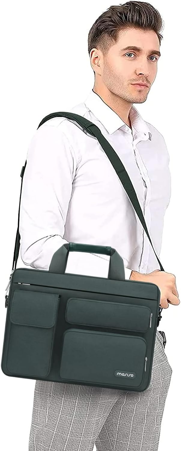 MOSISO Laptop Shoulder Bag, Computer Bag with 2 Raised&1 Flapover&1 Horizontal Pocket&Handle&Belt