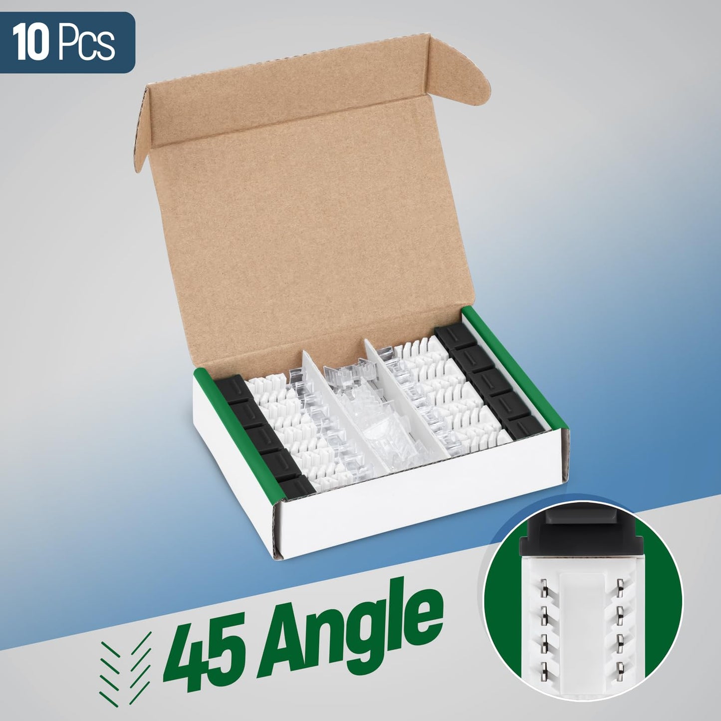 Everest 45° Angled RJ45 Cat6A Keystone Jacks 10-Pack in Black - Slim Profile Female RJ45 Connectors - Cat 6A Keystone Jack - Compatible with 45° Angled Speed Termination Tool - 45Term (B0BL3GS7ZY)