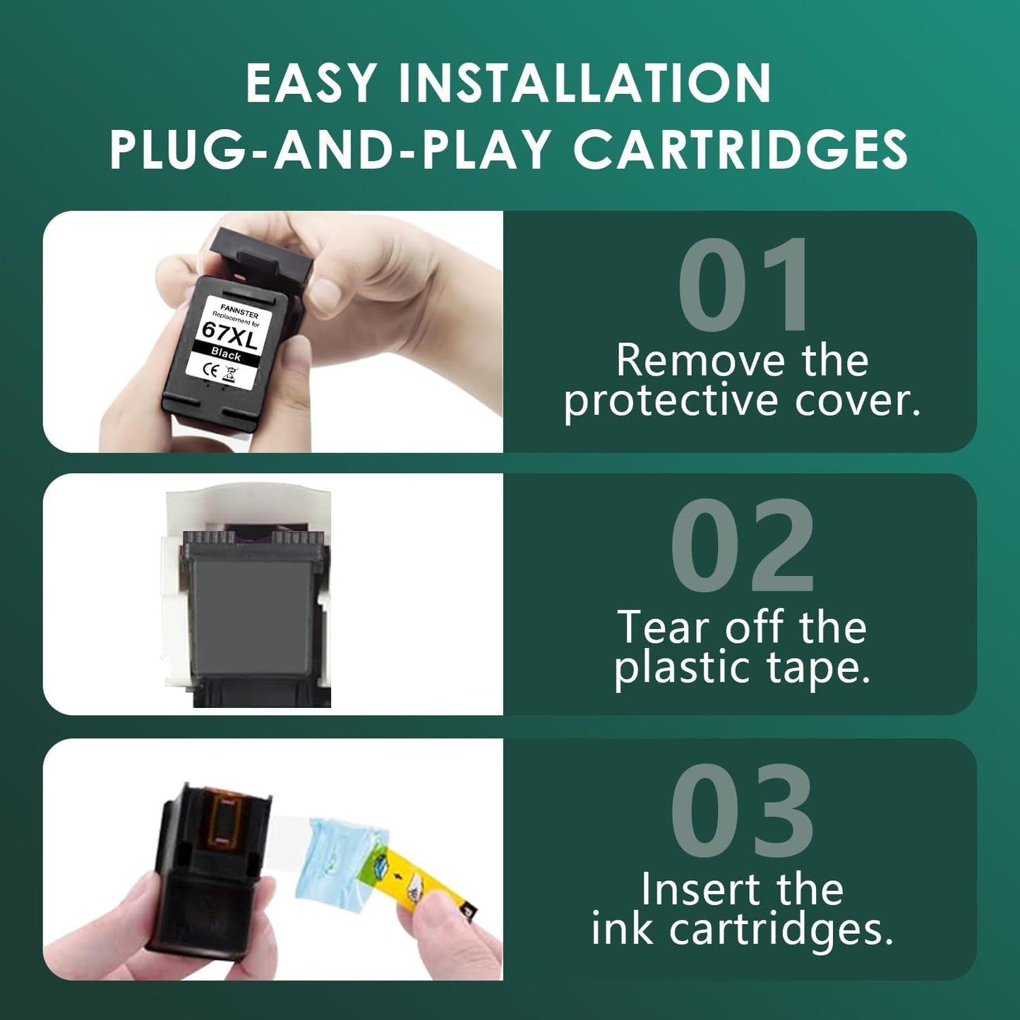 67XL Ink Cartridges Black Color Combo Pack Replacement for Ink 67 67XL 67XXL DeskJet 2755e 2755 2700e 2700 2734e 4155e Envy 6055e 6400 6000 Envy Pro 6458 Printer 1 Black