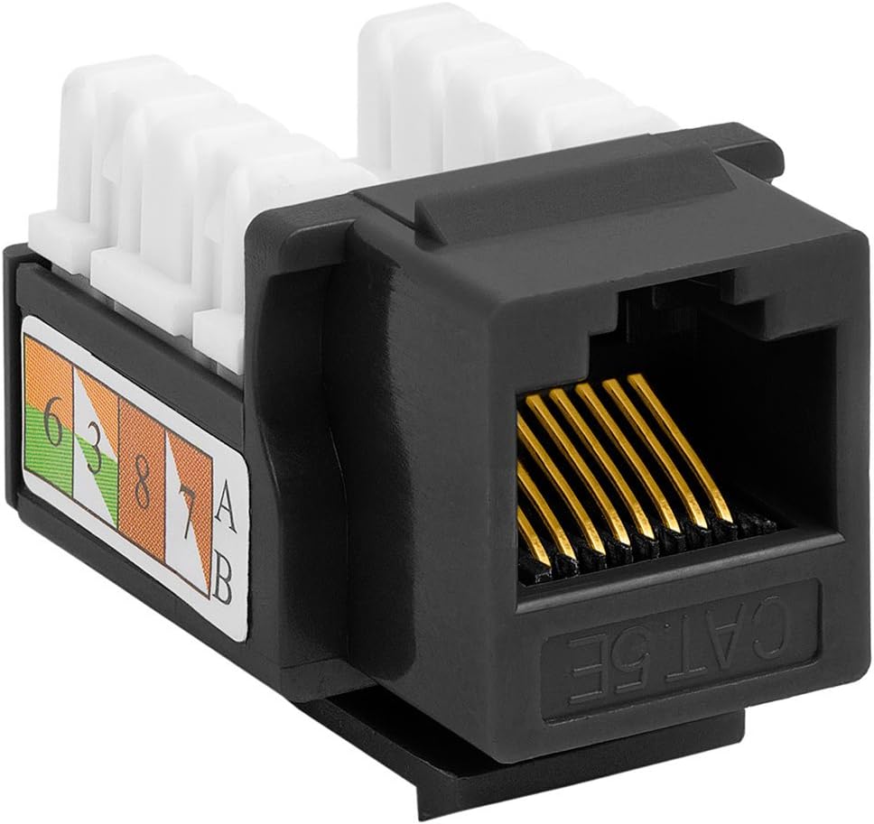 Cmple - RJ45 Keystone Jack 90 Degree Cat5e Keystone Jack Insert Punch Down RJ45 Connectors Female for Wall Plates, Patch Panels, Patch Cables, Ethernet Cables - Black