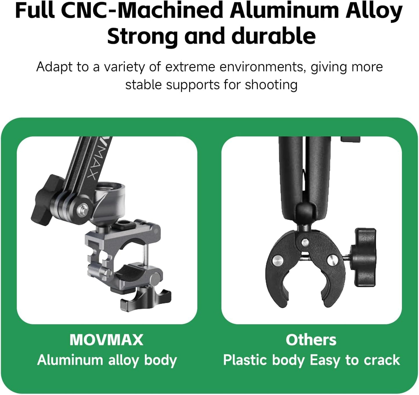 MOVMAX Blade Arm Bike Motorcycle Handlebar Mount Stabilizer, Camera Clamp Mount Shock Absorber for DJI Osmo Pocket 3, Insta 360, GoPro Hero Cameras w Ball Head, Pocket 3 Accessories