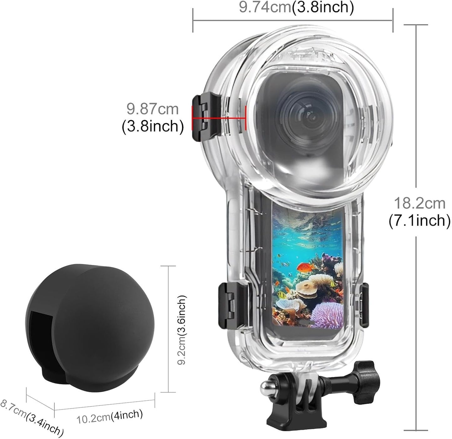 Invisible Dive Case for Insta360 X5, FotStdio Insta 360 X5 Waterproof Case 196ft Underwater Diving Housing Cover with Lens Guard Protective Sealed Shell Photography Housings Action Camera Accessories