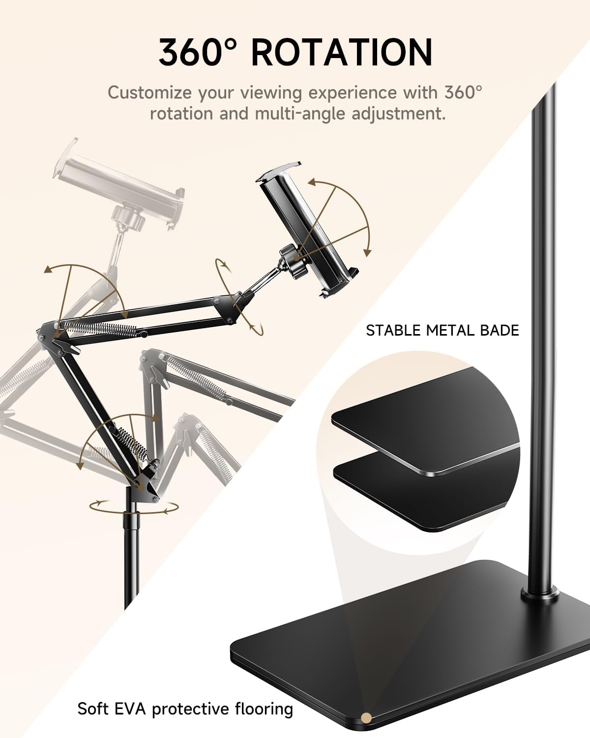 Floor Stand for Kindle with Remote Page Turner, Holder Stand for Reading in Bed with Clicker – for Kindle Paperwhite, Oasis,Tablet, iPhone and More 4.7-11 inch, Black Remote