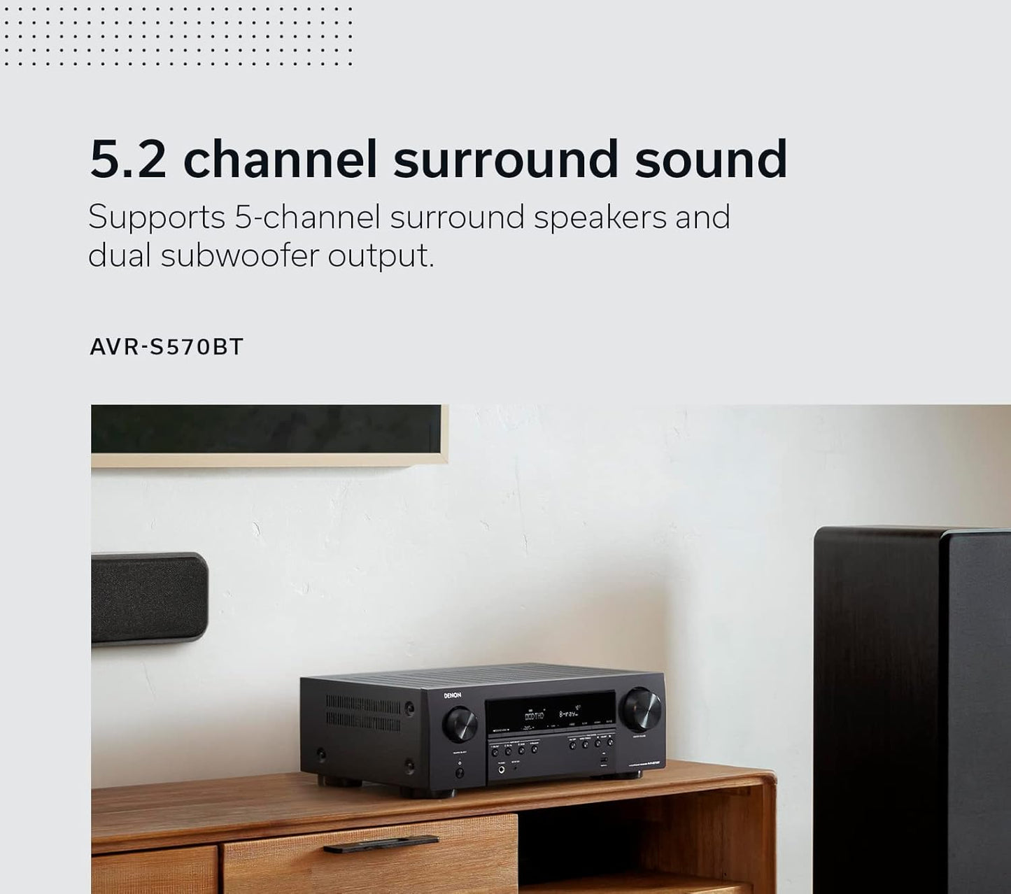 Denon AVR-S570BT 5.2 Channel AV Receiver - 8K Ultra HD Audio & Video, Enhanced Gaming Experience, Wireless Streaming via Built-in Bluetooth, (4) 8K HDMI Inputs, Supports eARC, HD Setup Assistant