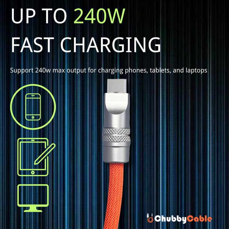 ChubbyCable Colorblock Chubby - Spring Braided USB-C Cable, Coiled, Fast Charging, Type-C to Type-C, 2.29FT-3.6FT, Blue+Green