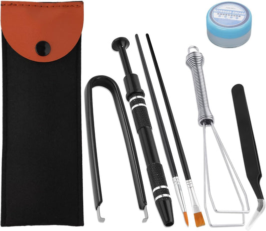 Keyboard Remover Tool Kit-7-Piece Set, Keycap Puller Include 5g Keyboard Lube, Switch Puller, Lubricating Pen, Cleaning Brush, Tweezers, 4-Jaw Gripper, and Key Cap Puller