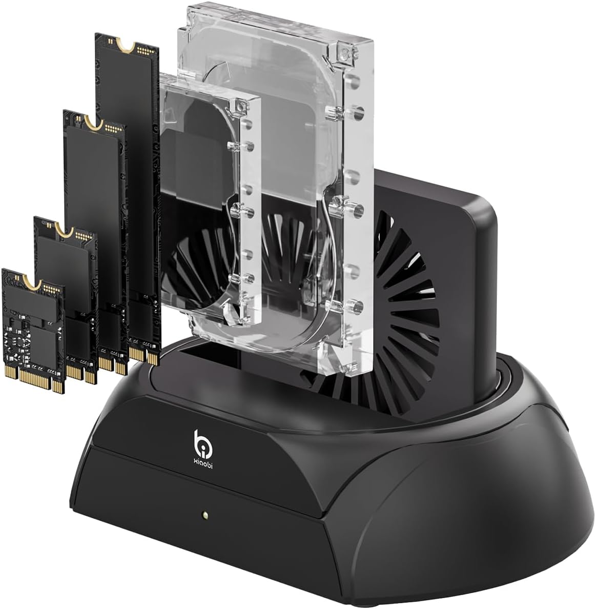 Hard Drive Docking Station, Pcie NVMe Adapter with Cooling Fan Superior Cooling Efficiency, External Hard Drive Reader Compatible with M.2 NVMe/SATA SSD & 2.5" and 3.5" SATA HDD SSD