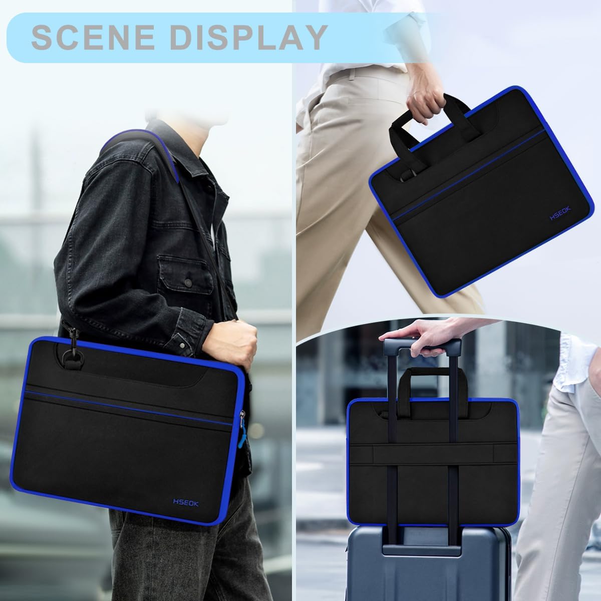 Universal Laptop Shoulder Bag 13-17.3 Inch Shockproof Briefcase with Multi-Pockets & Adjustable Strap for MacBook Pro/Air