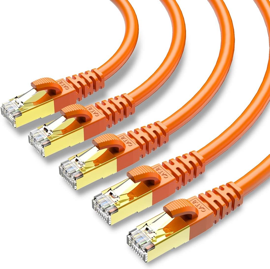 CAT 8 Ethernet Cable Shielded SFTP Internet Network Patch Cord, Heavy Duty High Speed LAN Cables w Gold Plated RJ45 Connector Professional for Router, Modem, Gaming, Xbox (6 Feet, 5 Pack Orange)