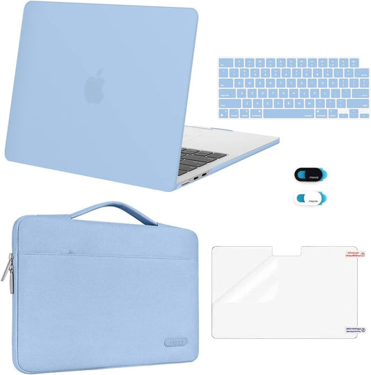 MOSISO Compatible with MacBook Air 13 inch Case 2025 2024 2023 2022 M4 A3240 M3 A3113 M2 A2681, Hard Shell&Sleeve Bag&Keyboard Skin&Webcam Cover&Screen Film for MacBook Air 13.6 inch, Air Blue