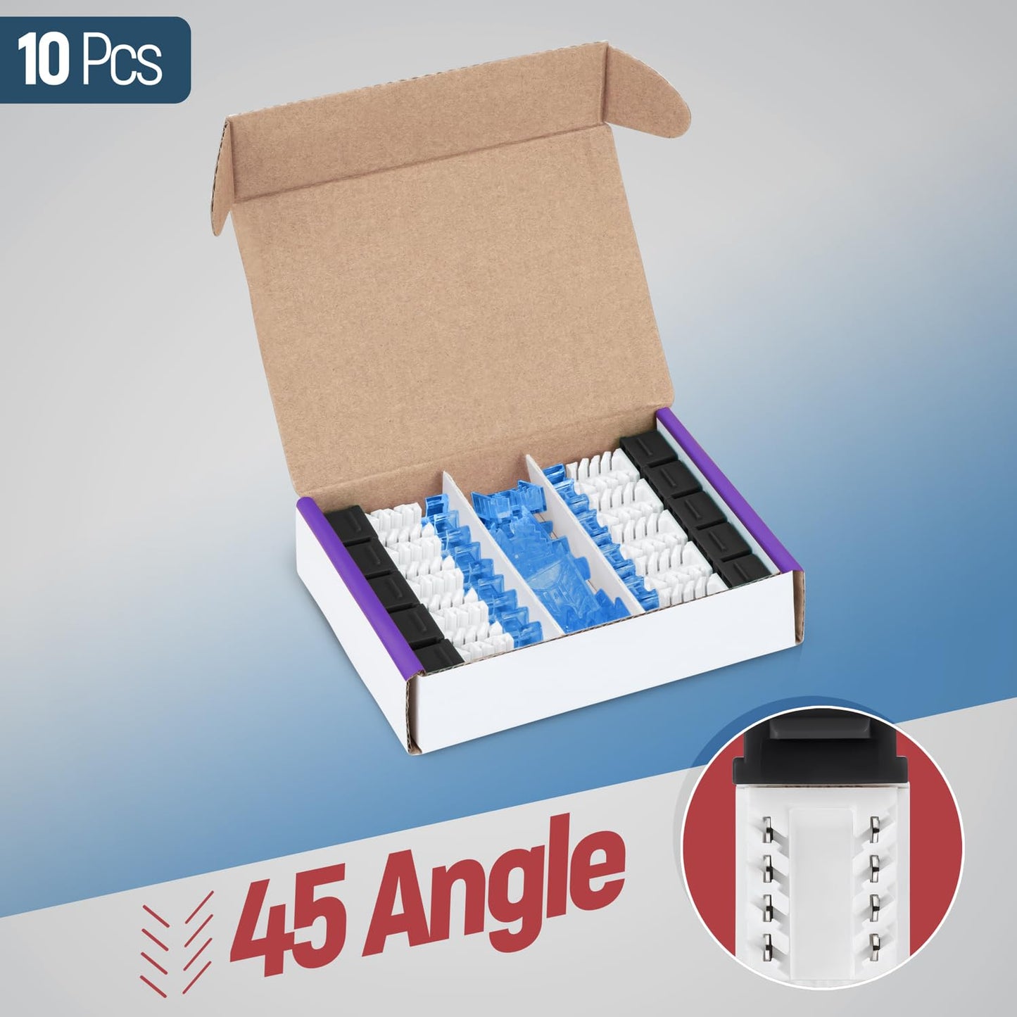 Everest 45° Angled RJ45 Cat5e Keystone Jacks 10-Pack in Black - Slim Profile Female RJ45 Connectors - Cat 5e Keystone Jack - Compatible with 45° Angled Speed Termination Tool - 45Term (B0BL3GS7ZY)