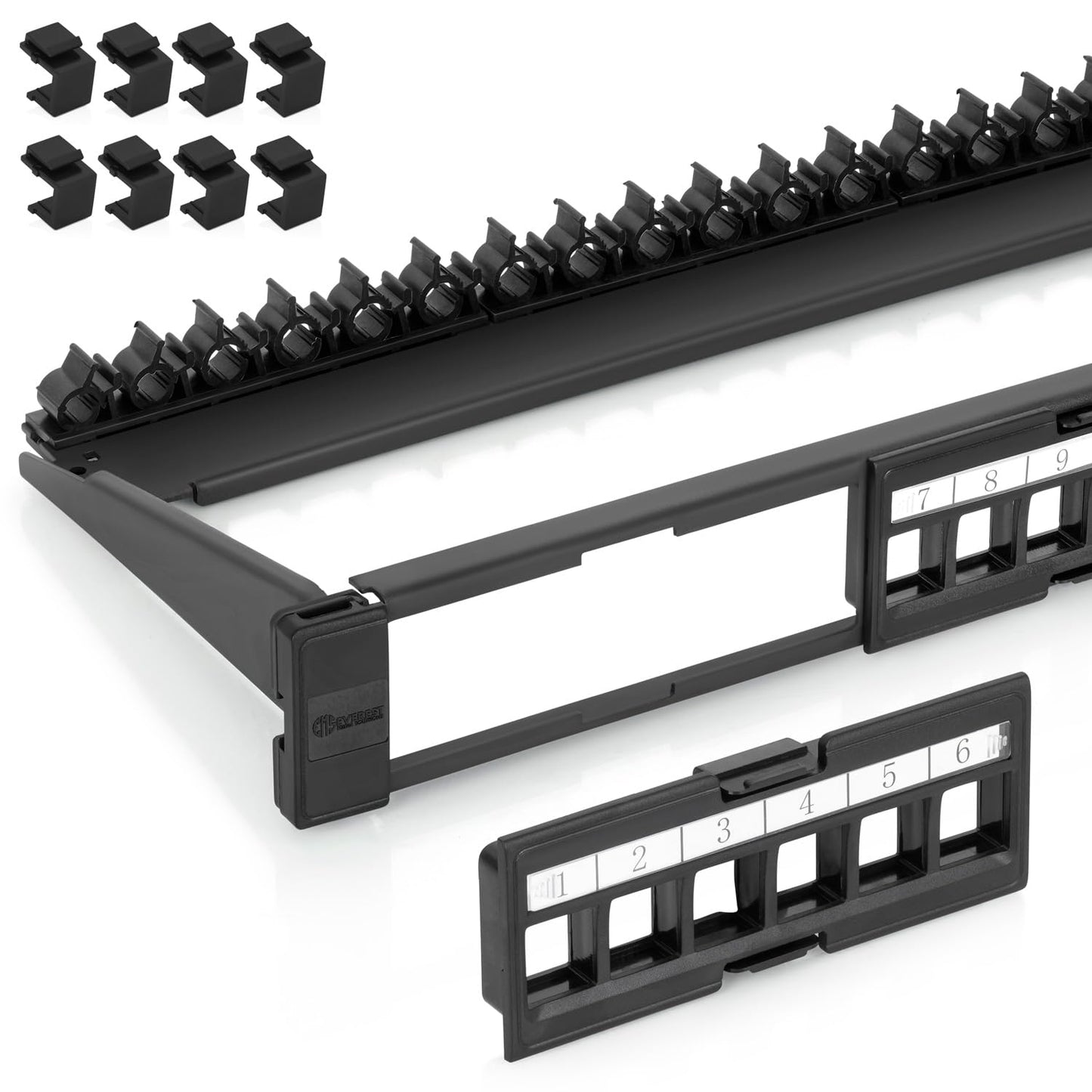 Everest 24 Port Keystone Patch Panel (2-Pack) - Removable 6-Port Panels - Use with Slim Profile Keystones ONLY (Wider Jacks May not fit Side by Side) - 8 Blank Keystone Jack Inserts Included