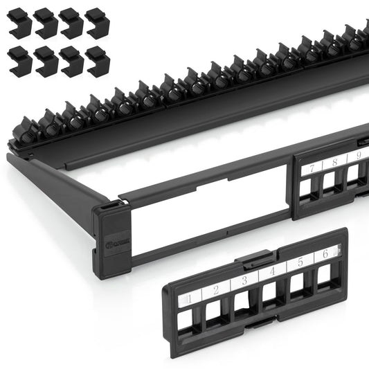 Everest 24 Port Keystone Patch Panel (2-Pack) - Removable 6-Port Panels - Use with Slim Profile Keystones ONLY (Wider Jacks May not fit Side by Side) - 8 Blank Keystone Jack Inserts Included