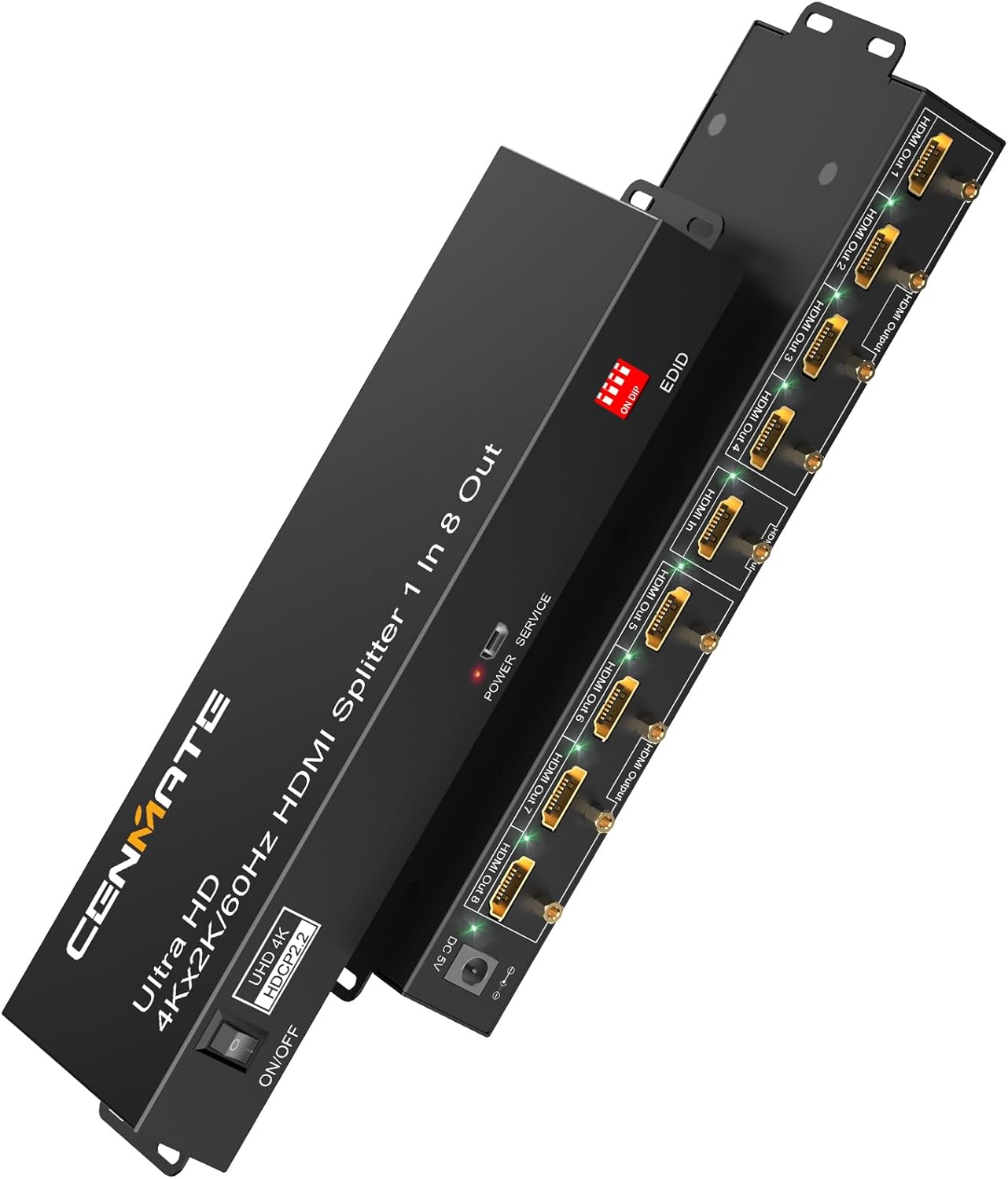 HDMI Splitter 1 in 8 Out, 8 Port HDMI Splitter Support 4K@60Hz 4:4:4 8-bit Duplicate/Mirror, HDMI 2.0, 18 Gbps, EDID, HDCP, 3D Video Play