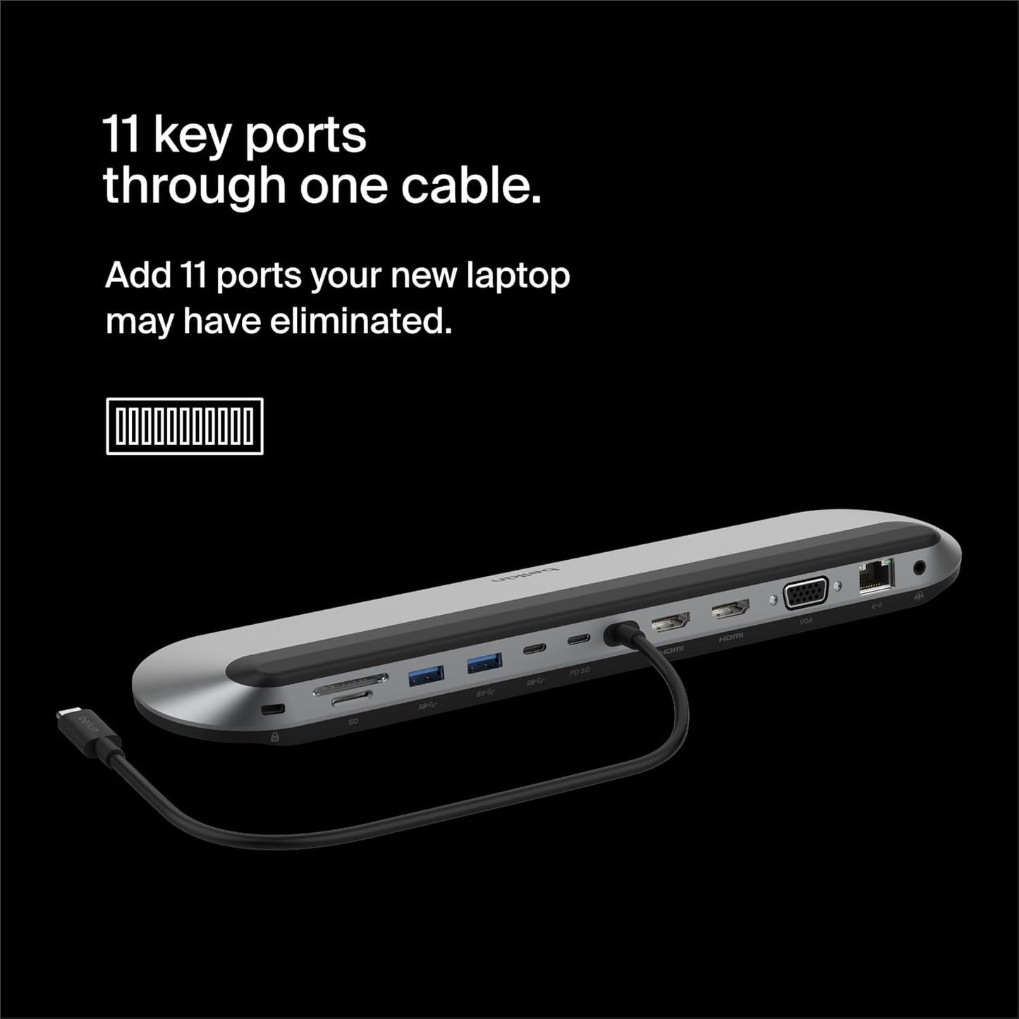 Belkin Connect 11-in-1 Universal USB-C Pro Dock w/ 3-Monitor Support, Silicon Motion Technology - Works with Mac, Windows, and Chromebook - 100W PD w/ 10Gbps Transfer Speeds & 2.5Gbps Ethernet - Grey