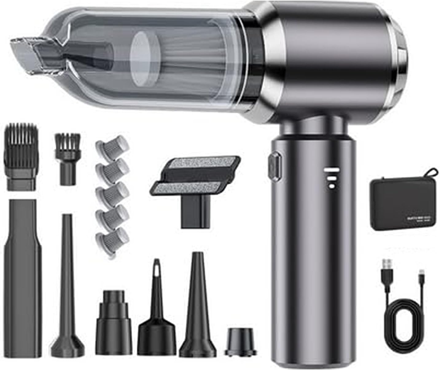 4-in-1 Cordless Handheld Vacuum, Portable Car Vacuum Detailing Kit, Compact Vac with Crevice Tool & Brushless Motor, Type-C Charge, 16000Pa Suction Power for Car, Office Desk, Keyboards, Home