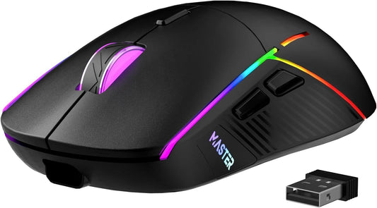 FFJ Wireless Gaming Mouse, 24000 DPI, Tri-Mode 2.4G/USB-C/Bluetooth 5.3 Gaming Mouse Wireless, RGB Programmable Mouse Gamer, 75Hrs Battery Life, Rechargeable Gaming Mice for PC, Mac, Xbox - Black