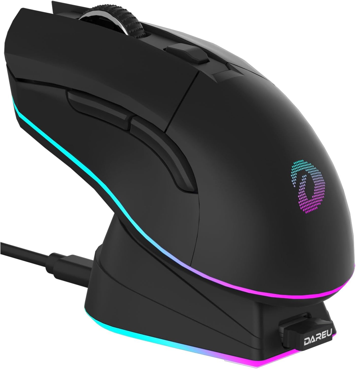 DAREU EM901X Wireless Gaming Mouse with Charging Dock Rechargeable RGB,12K DPI,7 Programmable Buttons High-Precision Sensor [300IPS] [1000Hz] for PC Notebook Mac