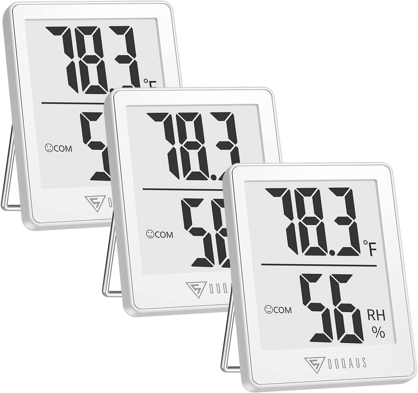 DOQAUS Indoor Thermometer [3 Packs], Humidity Gauge Room Thermometer for Home, Digital Hygrometer, Accurate Temperature Humidity Monitor Meter for House, Office, Greenhouse, Home White (2.3X1.8inch)