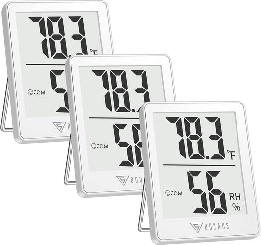 DOQAUS Indoor Thermometer [3 Packs], Humidity Gauge Room Thermometer for Home, Digital Hygrometer, Accurate Temperature Humidity Monitor Meter for House, Office, Greenhouse, Home White (2.3X1.8inch)