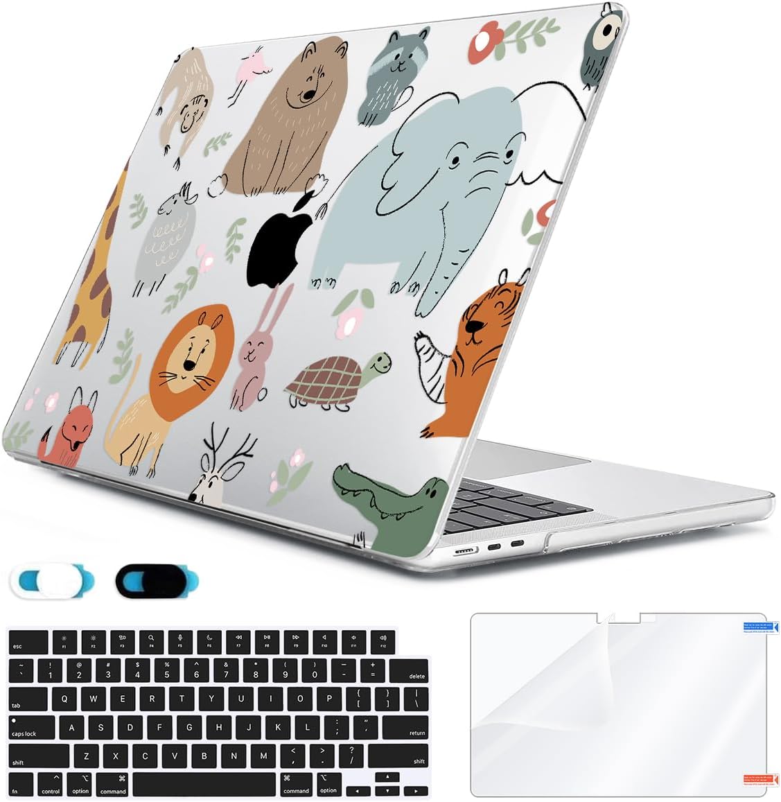 Compatible with 2025 2024-2022 MacBook Air 13 inch Case M4 A3240 M3 A3113 M2 A2681, Hard Shell&Keyboard Cover&Screen Film&Webcam Cover for New M4 Mac Air 13.6 inch with Touch ID, Cute Animal