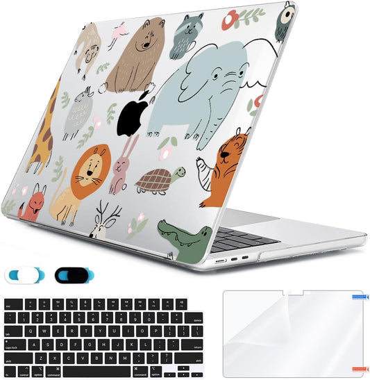 Compatible with 2025 2024-2022 MacBook Air 13 inch Case M4 A3240 M3 A3113 M2 A2681, Hard Shell&Keyboard Cover&Screen Film&Webcam Cover for New M4 Mac Air 13.6 inch with Touch ID, Cute Animal