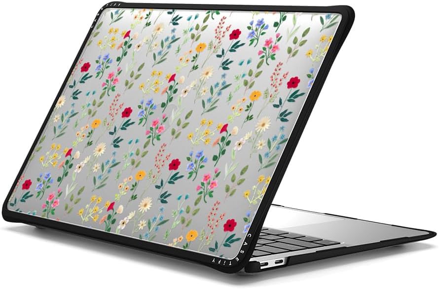 CASETiFY Impact MacBook Air 13" (M1/Intel) Case [Cushioned Impact Corners/Scratch-Resistant/Anti-Slip Grip] - Spring Botanicals 2 - Clear Black