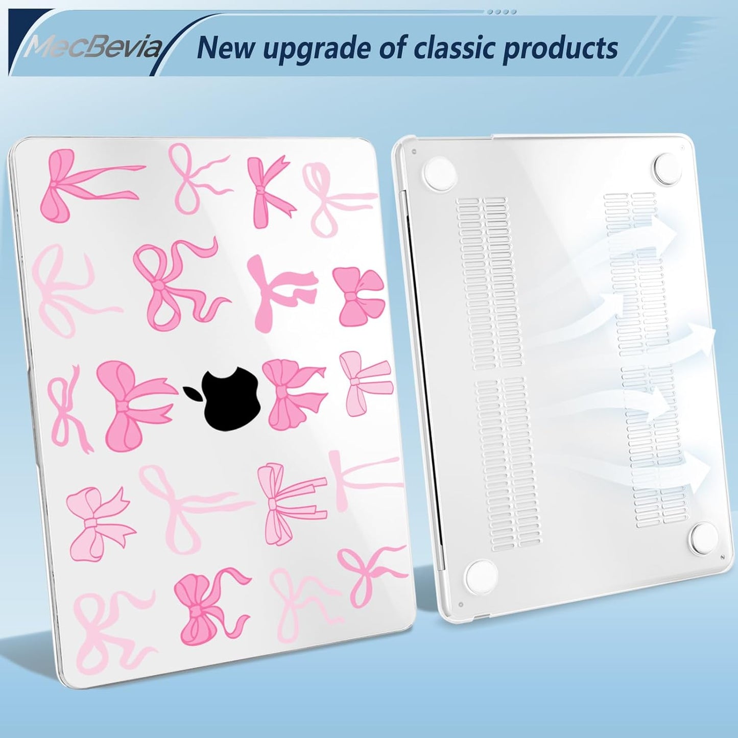 Compatible with MacBook Air 13.6 inch Case, M4 A3240/M3 A3113/M2 A2681 (Released 2025 to 2022), Hard Shell, Keyboard Cover, Screen Protector, Webcam Cover & Type-C Adapter, Pink Bows