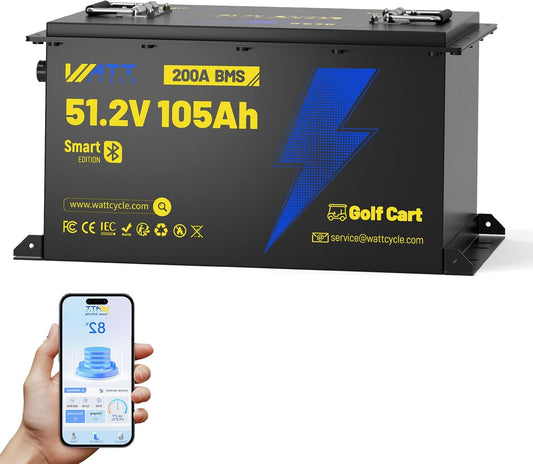 48 Volt Golf Cart Batterys 200A BMS, 48V 105Ah LiFePO4 Lithium Battery with Bluetooth & LCD display, 15000 deep Cycles, Range of 70 Miles 600A Peak Current for Golf Cart