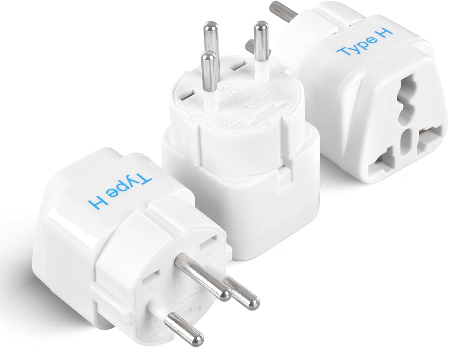 Ceptics Israel Power Adapter Travel Universal Plug,Works in Palestine,Jerusalem,Holy City-Perfect for Charging your Electronic Devices (Type H)- Safe Grounded Connection-3 Pack (GP-14-3PK),White