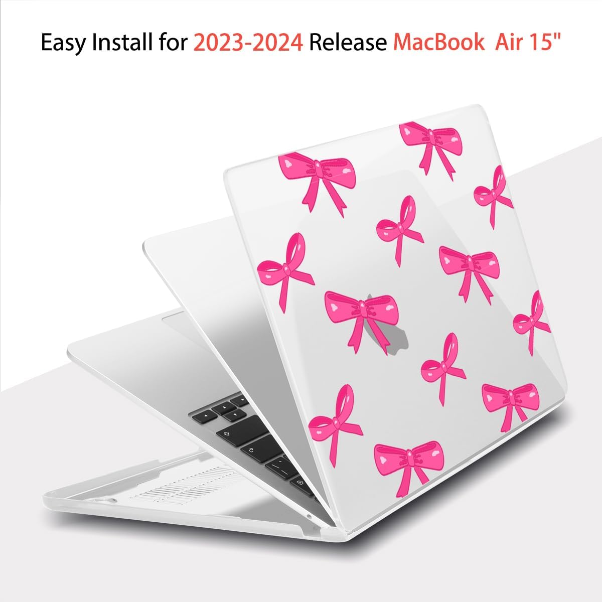 Teryeefi Designed Case for MacBook Air 15 Inch M4 A3241/M3 A3114 /M2 A2941 2023 2024 2025 Released, Printed Plastic Hard Shell Cover with Keyboard Skin & Type C Adapter, Bows-A
