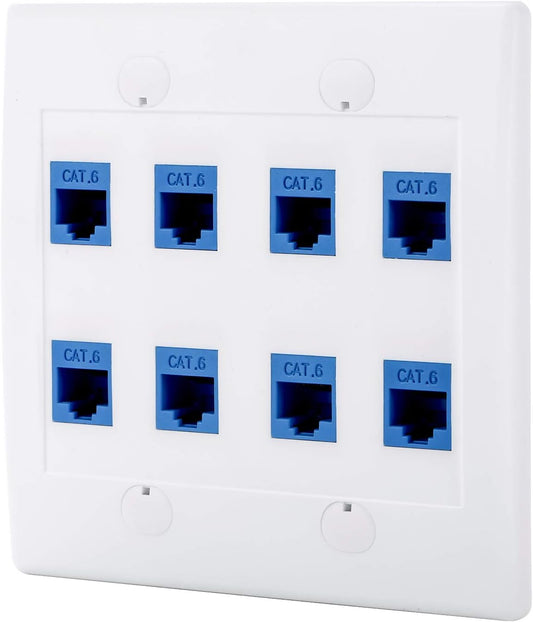 Cat6 Keystone Ethernet Wall Plate Female to Female - White (8 Port)