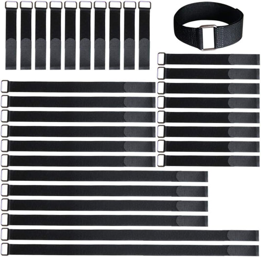 8"12"18"24"30" Hook and Loop Fastening Cable Strap - 30 Pack Reusable Nylon Extend Securing Strap - Adjustable Cinch Strap with Buckle