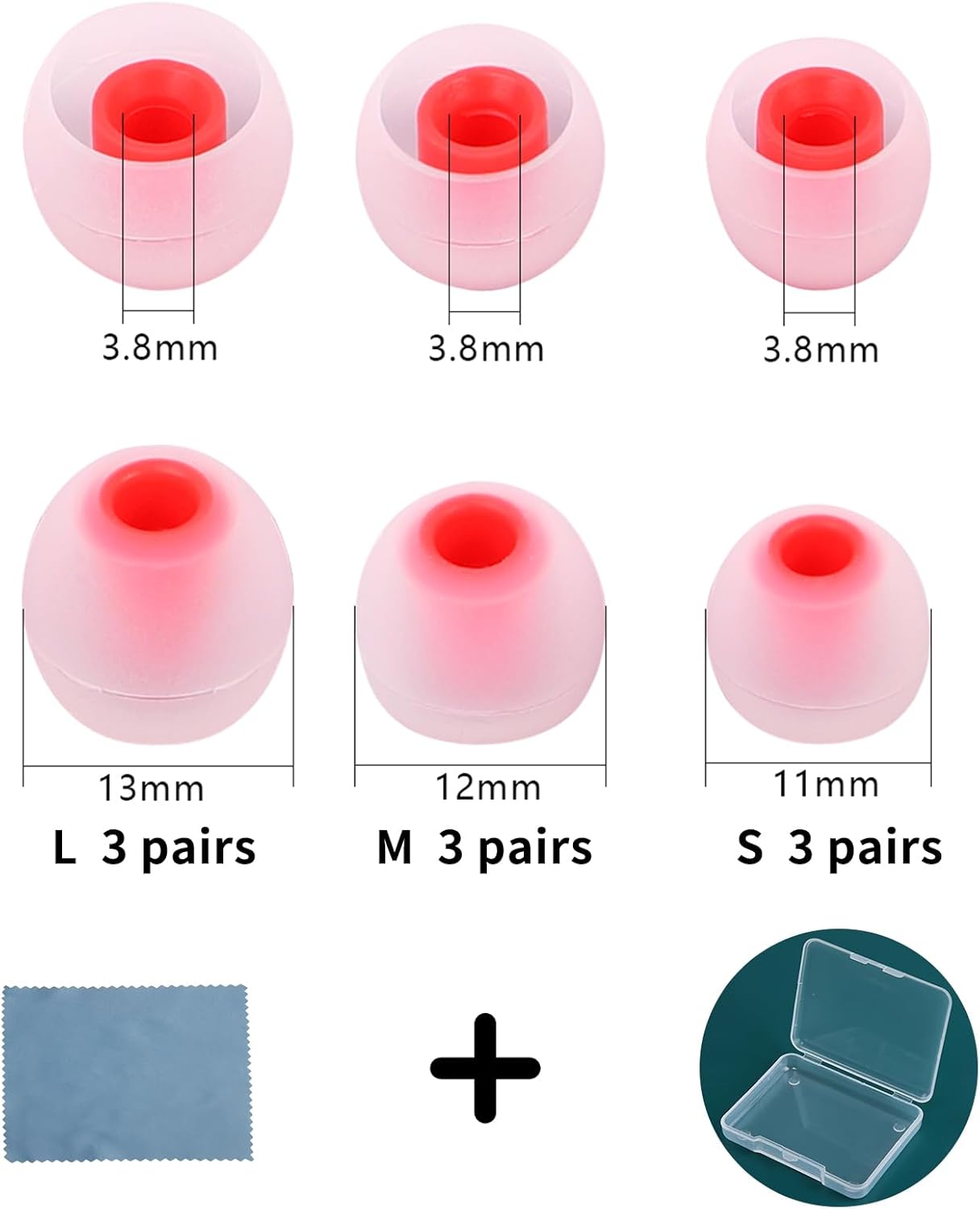 Earbud Tips Ear Bud Tips Soft Anti Slip Washable and Reusable Silicone Replacement Earbud Tips Fit Most in-Ear Earbuds(Inner Hole 3.8mm -5.1mm) 18pcs S M L