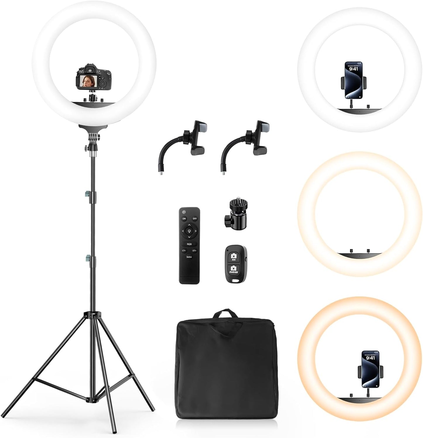 Aureday 22" Big Ring Light with 72" Sturdy Tripod Stand and Sandbag, 65W Large Studio Ringlight with Remote & Phone Holders for Photography/TikTok/YouTube/Tattoo/Barber/Video Recording