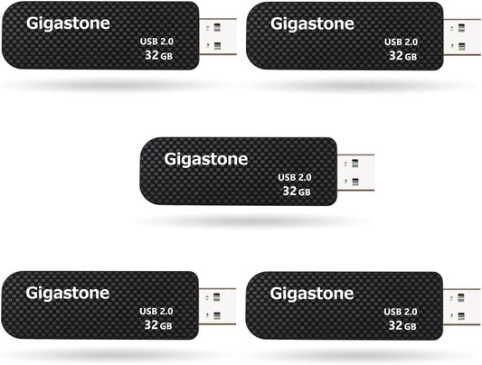 GIGASTONE V30 32GB USB 2.0 Flash Drive 5-Pack, Capless Retractable Design Pen Drive, Carbon Fiber Style, Reliable Performance & Durable