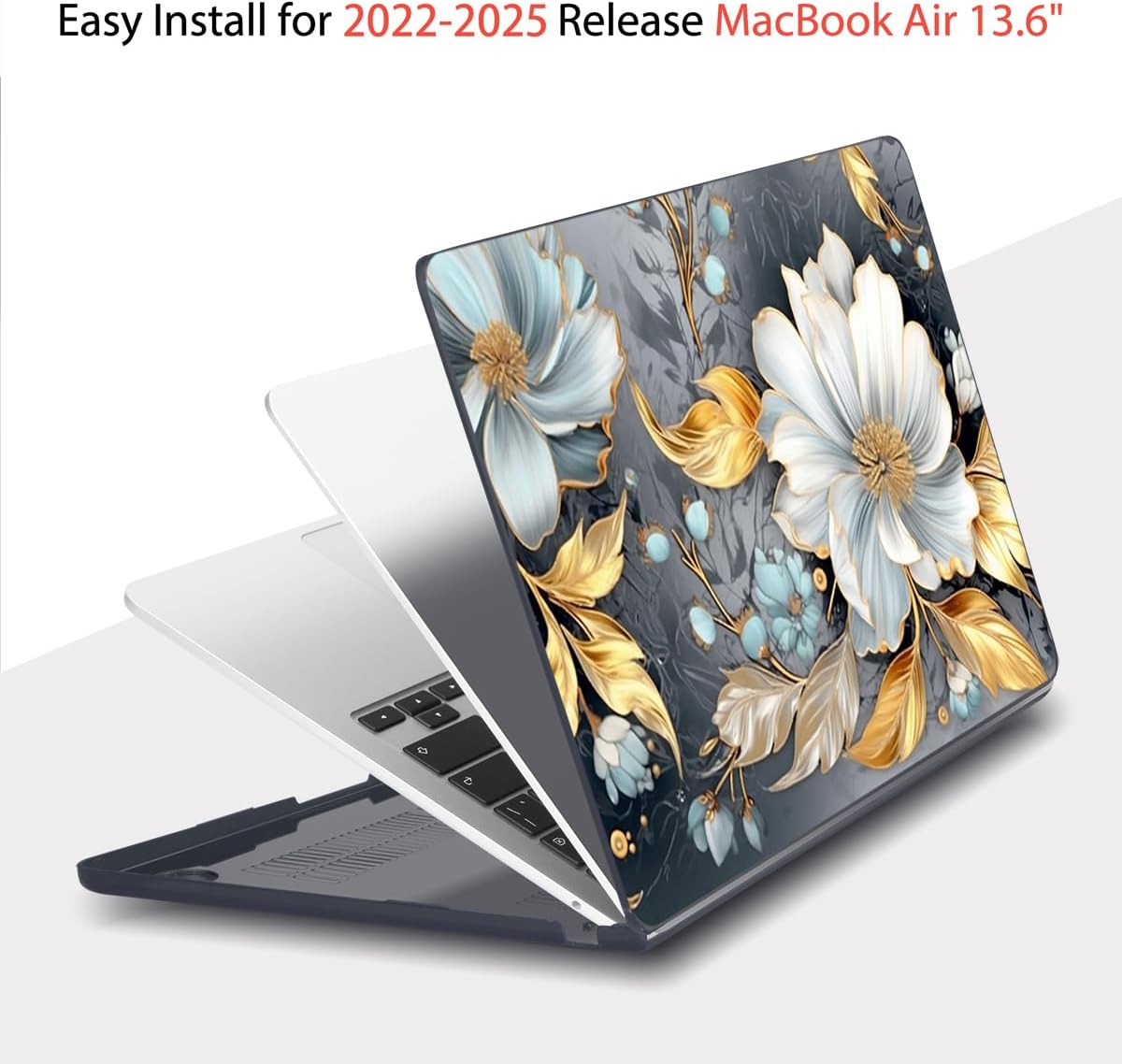 Teryeefi Compatible for 2022-2025 MacBook Air 13.6 inch Case M4 A3240/M3 A3113/ M2 A2681, Flowers Hard Shell Case&Keyboard Cover&Type C Adapter for MacBook Air M3 M2 with Touch ID, Modern Abstract Art