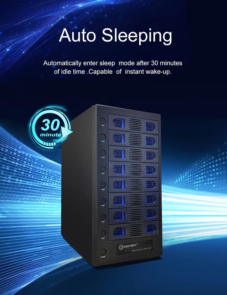 8 Bay Tool Less Tray Hot Swapable 2.5" and 3.5" SATA Hard Drive External USB-C 3.2 (10Gbps) Hard Drive Enclosure. Support up to 8X 22TB Capacity.