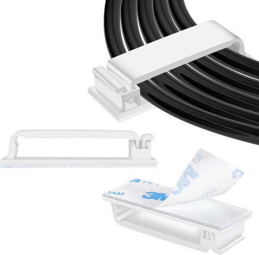 XHF 40 PCS Self Adhesive Cable Clips(XL) White,Wire Clips Cable Management Wire Organizer Cord Holder for Under Desk, Car, Wall, TV PC Ethernet Cable