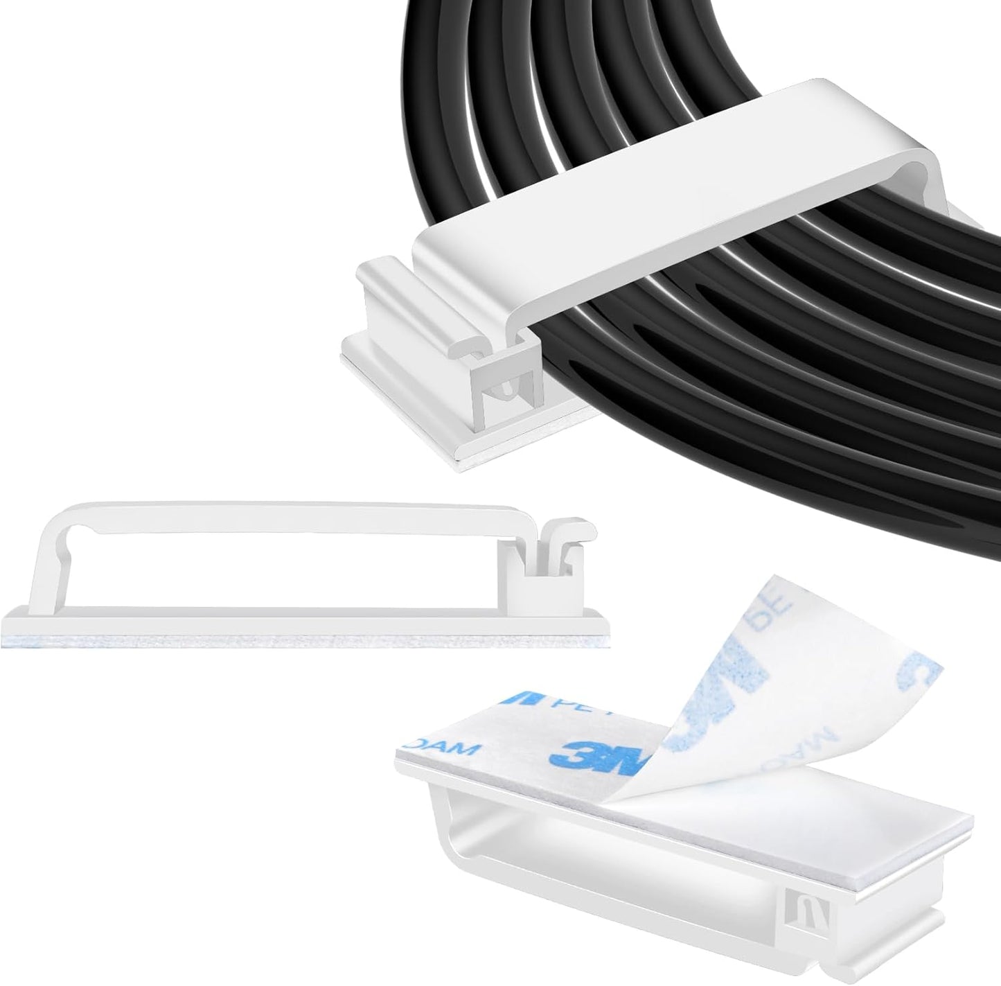 XHF 100 PCS Self Adhesive Cable Clips(L) White,Wire Clips Cable Management Wire Organizer Cord Holder for Under Desk, Car, Wall, TV PC Ethernet Cable