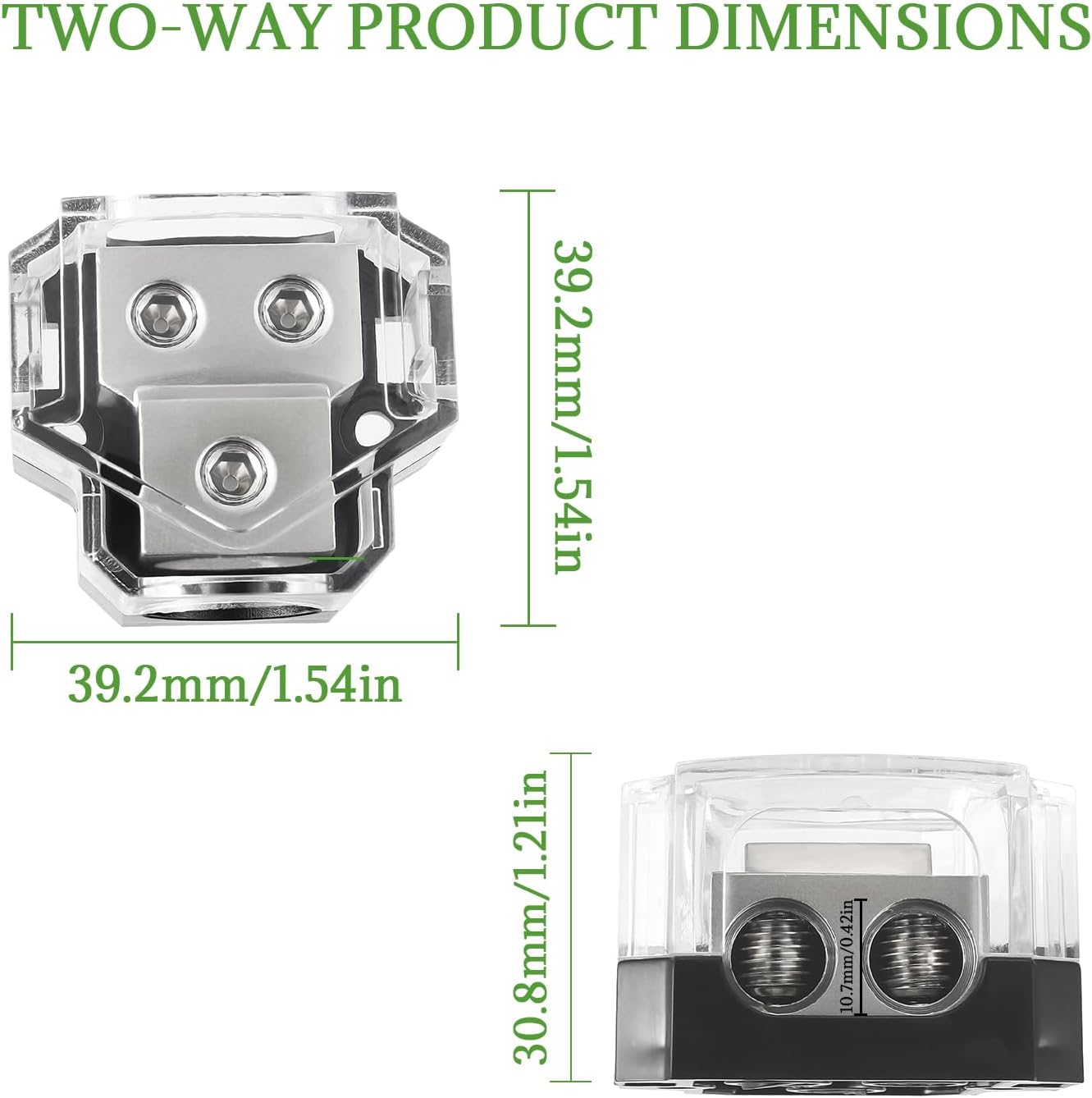 BOJACK 2 Way Power Distribution Connecting Block 1x0/2/4 Gauge Input 2x4/8 Gauge Output Power Distribution Block for Car Amplifier Audio Splitter