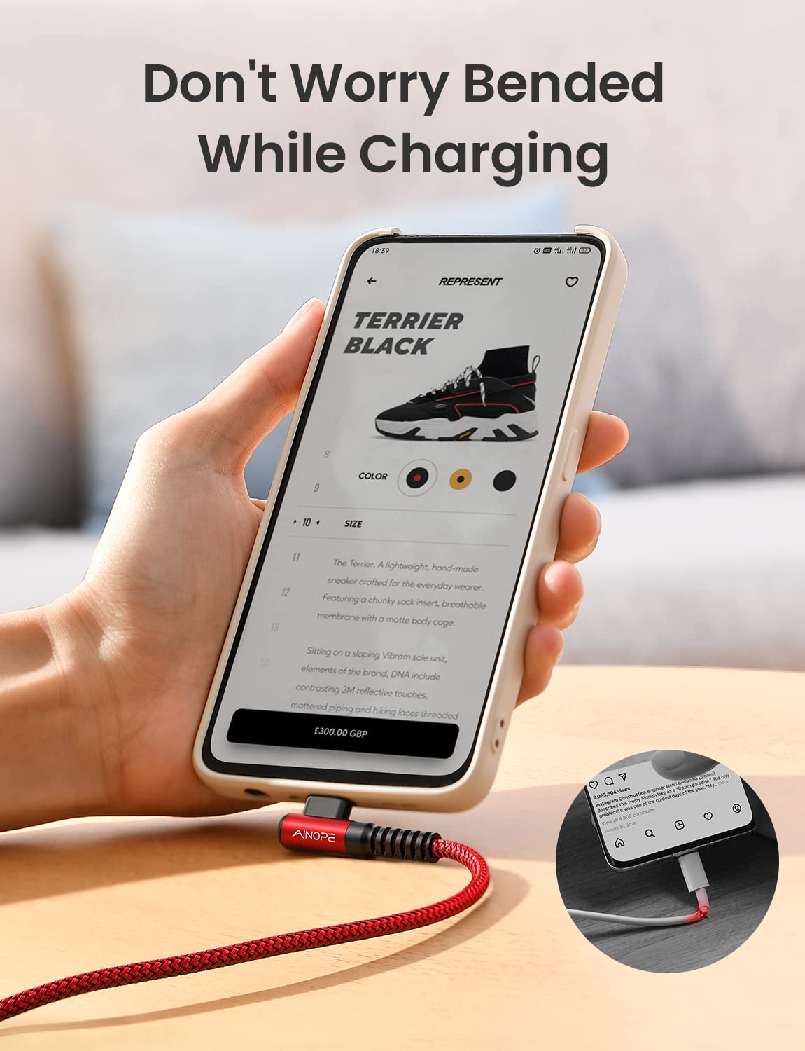 AINOPE USB C to USB Cable [4-Pack 10/6.6/3.3/3.3ft] 3.1A USB Fast Charge Right Angle, Resistant Nylon Braided USB C Charging Cable Compatible with Galaxy S21 S20 Plus, Note 20 10 9, Moto