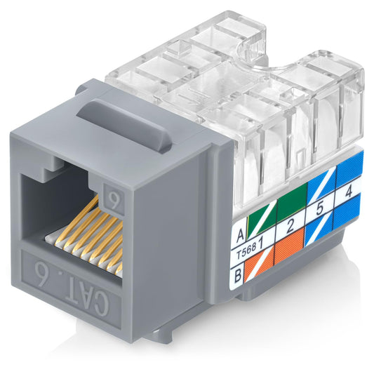 Everest 90° Angled RJ45 Cat6 Keystone Jacks 50-Pack in Gray - Slim Profile Female RJ45 Connectors - Cat 6 Keystone Jack - Compatible with 90° Angled Speed Termination Tool - easyJACK (B094WB91H3)